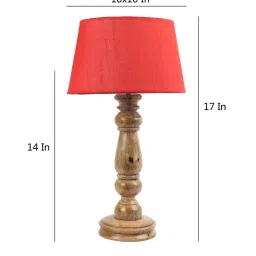 Red Fabric Shade Table Lamp with Brown Base by Foziq image 5