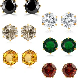 ranit creation Pure American Diamond Round Single stoned Earring Combo Diamond Stone, Copper, Alloy Stud Earring-picture-23