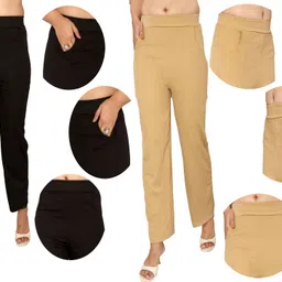 fashion bazaar Pack of 2 Women Regular Fit Black, Gold Cotton Blend Trousers image 1