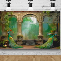 hrk creation Peacock Digital Print Backdrop Cloth for Pooja Decoration (8*5 Feet)-picture-13