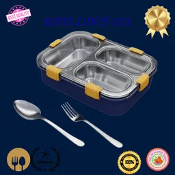 moira international Compartment -3 Sealed Leak Proof Stainless Steel For Kid's & Adult_B223 3 Containers Lunch Box-picture-13