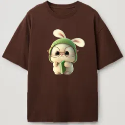 ekeniya Women Printed Round Neck Pure Cotton Brown T-Shirt image 2