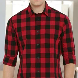 shah textiles Men Slim Fit Checkered Button Down Collar Formal Shirt-picture-25