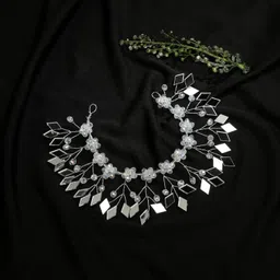 Crystal Beads & Mirror Floral Headband Hair Pin-image-27