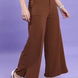 tokyo talkies Women Regular Fit Brown Cotton Blend Trousers image 5
