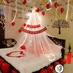 kapoor stores Red, White, Gold Happy Anniversary Cabana, Net Decoration Combo With Pump &-picture-41