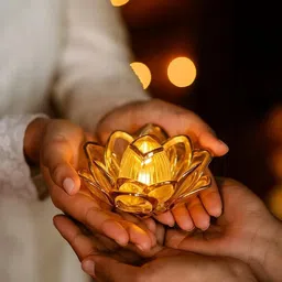 jiyancreation Crystal Lotus LED Diya for Home Mandir & Diwali Decoration Decorative Showpiece - 12 cm image 3