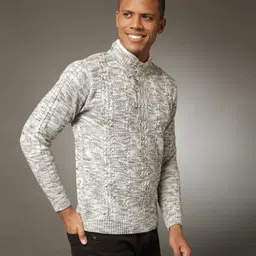 campus sutra Men Woven High Neck Grey Sweater image 4