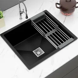 gloton Granite Quartz Single Bowl Kitchen Sink With Drain Rack/Basket with Hose Pipe and Waste Coupling {24x18 Inches} Under Counter Basin-picture-14