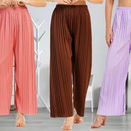 irha Pack of 3 Women Regular Fit Multicolor Viscose Rayon Trousers image 1