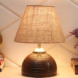 foziq Unica Brown Natural Fiber Shade Night Lamp With Teracotta Base image 1