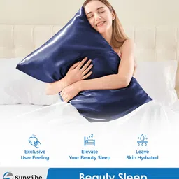 sunvibe Navy Blue Silk 2 Pillow Covers With 3 Scrunchies image 4