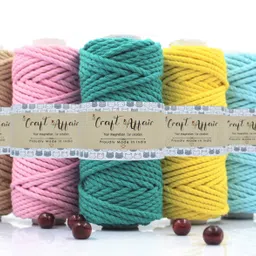 craft affair | 3ply Twisted Oragnic Cotton Macrame thread (Each Color 10 Meter, 3mm) | Macrame Thread for Wall Hangers and DIY Projects | Pack of Five-picture-24