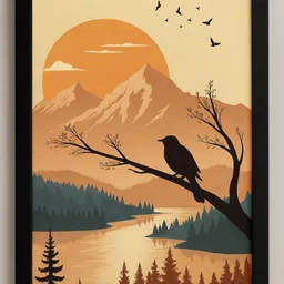 mishra Mountain Sunset Bird Wall Art - For Living Room, Bedroom & Office 13 inch Photo-picture-35