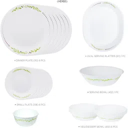 corelle Pack of 21 Glass Livingware Herbs 21 - Pcs Break & Chip Resistant | Microwave Safe Dinner Set image 3