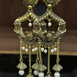 shora Golden Oxidised Jhumka Earrings Alloy Jhumki Earring, Earring Set-picture-41