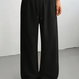 Women Loose Fit Black Cotton Blend Trousers-image-47
