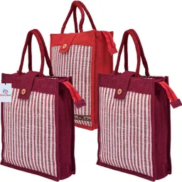 heart home Jute Top Flap-Lining Carry Shopping Bag with Handle |Medium|Pack of 3|Multi Pack of 3 Grocery Bags-picture-15