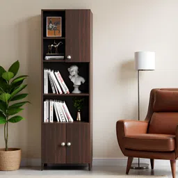 furneaser Stenza Bookshelf Display Cabinet Rack with Door, Engineered Wood Semi-Open Book Shelf-picture-10