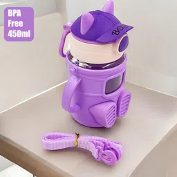 poksi Cartoon Character Water Bottle for Kids|BPA Free, with Straw & Shoulder Strap 450 ml Water Bottle-picture-43