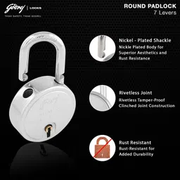 godrej lock steel Round 7 levers 3 keys (pack of 2) Padlock image 5