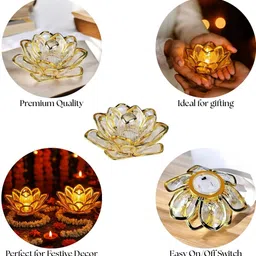 jiyancreation Crystal Lotus LED Diya for Home Mandir & Diwali Decoration Decorative Showpiece - 12 cm image 4