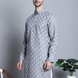jompers Men Floral Print Cotton Blend Straight Kurta-picture-20