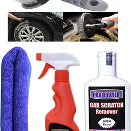 indopower LEATHER SHINER SPRAY 250ml + 1PC CAR MICROFIBER CLOTH+ Scratch Remover 200gm.+All Tyre Cleaning Brush Combo-picture-19