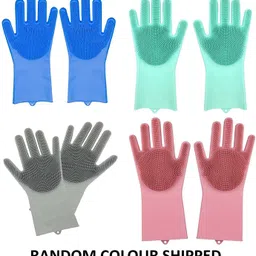zemlite Silicon Cleaning Gloves, Silicon Hand Gloves for Kitchen Dishwashing and Pet Grooming, Great for Washing Dish, Car, Bathroom (Multicolour) -Pack of 1 Pair Wet and Dry Glove-picture-26