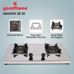 goodflame Aravath 2B Stainless steel stove 2 Dual Tone Imported(Silver,stainless steel) Stainless Steel Manual Hob image 2