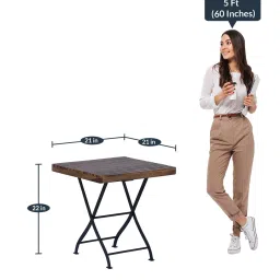 bohemiana from pepperfry Mexico Solid Wood Outdoor Table Set with 2 Chairs in Scratch Resistant Provincial Teak Finish image 4