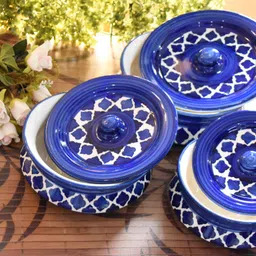 niyara ceramic designer glossy 3 pcs casserole set colour-blue Pack of 3 Serve Casserole Set image 2