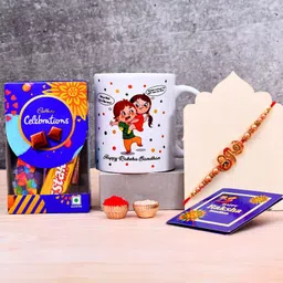 Thread Best Rakhi for Brother gift -165-CELEB-50-HRB-B.BRO-3N Mauli Thread Rakhi, Mug, Chawal Roli Pack, Greeting Card Set-image-29