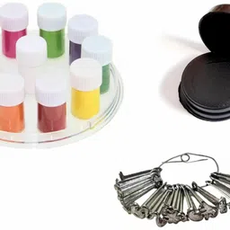 Baby Bindi Mould Pottu Achu Pack of 1 WITH 11 Colour Set and Free Black Kajal forehead Multicolor Bindis-image-61