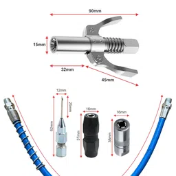 epitech mart 2Pc Grease Gun Coupler With 4Pc Grease Gun Nozzles, Oil Nozzle, 15inch Blue Pipe Manual Dispenser image 3