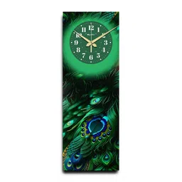 olive tree Multicolour Rectangle 24 Inches Wooden Wall Clock (peacock feather) image 5