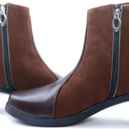 Step4U Women Brown Ankle Boots with Side Zip & Metal Buckle | Stylish Heel Boot Boots For Women image 2