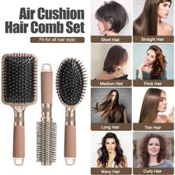 hexwell Hair Brush Comb Set For Women Men 3pcs - Round Hair Brush image 5