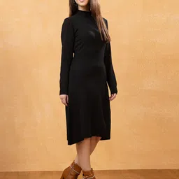 gfo Women Bodycon Black Knee Length Dress image 5