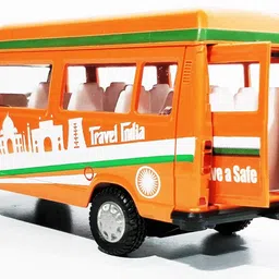 play haven Travel India Bus with Pull-Back Action & Openable Tailgate Orange, Pack of: 1) image 4