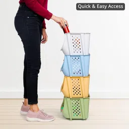 finware Plastic Multipurpose Storage Basket (Pack of 4) Storage Basket image 3