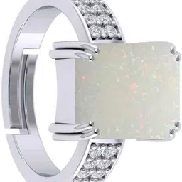 apsloose 8.25 Ratti Natural Certified Australian White Opal Astrological Gemstone Brass Opal Silver Plated Ring-picture-20