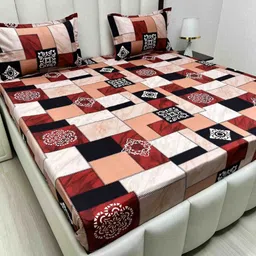 Pure Decor Passion Fur Black & Maroon Ethnic Cotton 240 TC Queen Bedsheet Set-2.28mx2.54m-picture-19