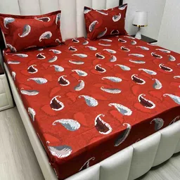 Pure Decor Passion Fur Red & White Ethnic Cotton 250 TC Queen Bedsheet Set-2.28mx2.54m-picture-39