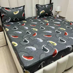 Pure Decor Passion Fur Grey & Yellow Ethnic Cotton 260 TC Queen Bedsheet Set-2.28mx2.54m-picture-13