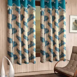 cortina Blue Floral Polyester 5 Ft Semisheer Eyelet Window Curtains (Set of 2) image 1
