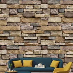Jaamso Royals Beige & Brown Simulation Vein Rock Pattern Brick Self Adhesive Wallpaper-image-26