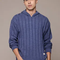 roadster Men Striped Hooded Neck Blue Sweater-picture-17