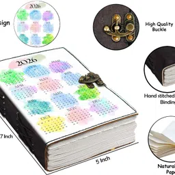 makenstylecollection New year 2026 designer leather journal with lock 5*7 inches 200 pages M-008 A5 Diary unruled 200 Pages image 5