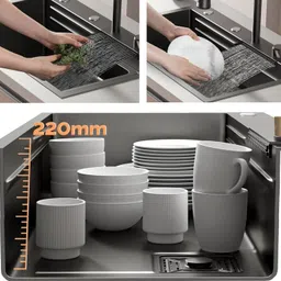 dolanto Kitchen Sink for Basin with Anti Scratch Honeycomb Deisgn Integrated Waterfall Vessel Sink image 2